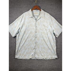 Tommy Bahama Button Up Hawaiian Shirt Men's XXL Blue Paisley AOP 100% Silk SS